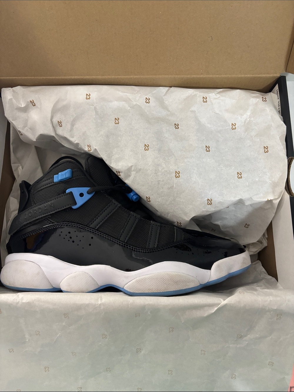 Jordan 6 Rings - Black and Blue High-Top Basketball Sneakers